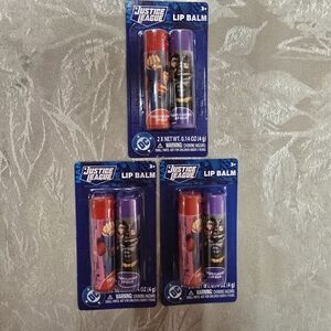 3 Pack Justice League Lip Balm Cherry-Grape Superman Batman DC Kidscore Makeup